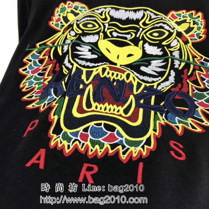 KENZO高田賢三 18ss新配色 經典款 虎頭刺繡 黑色薄絨 男款純棉衛衣 ydi1935